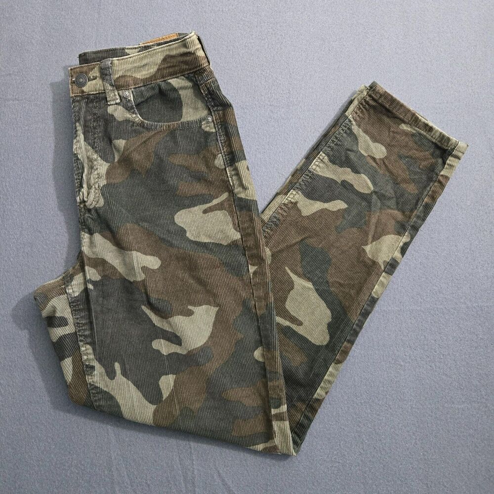 American Eagle Mom Jeans Women 2 Regular Mid Rise Camo Corduroy Super Stretch